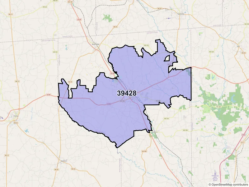 Map of ZIP Code 39428 — Collins, MS
