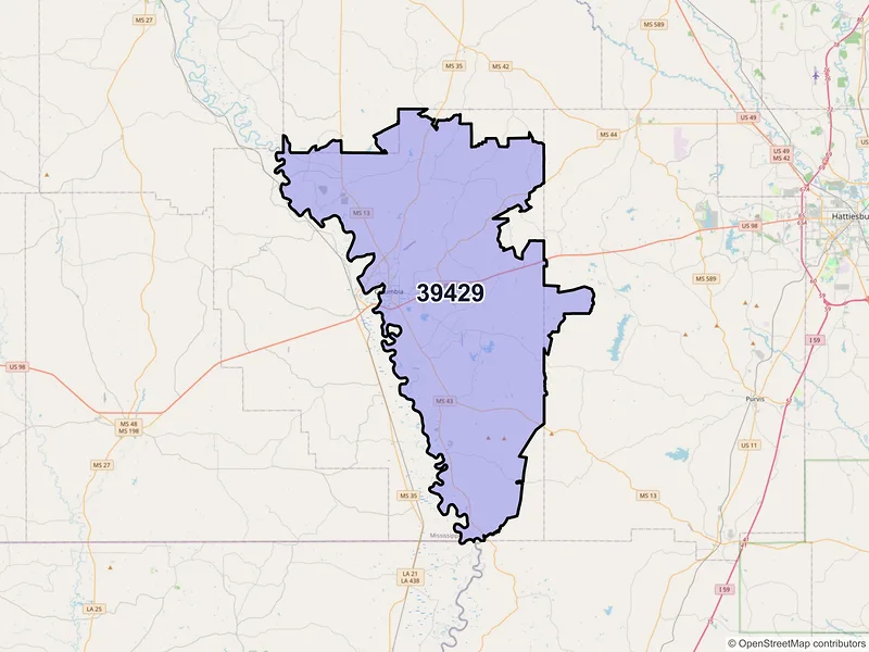 Map of ZIP Code 39429 — Columbia, MS