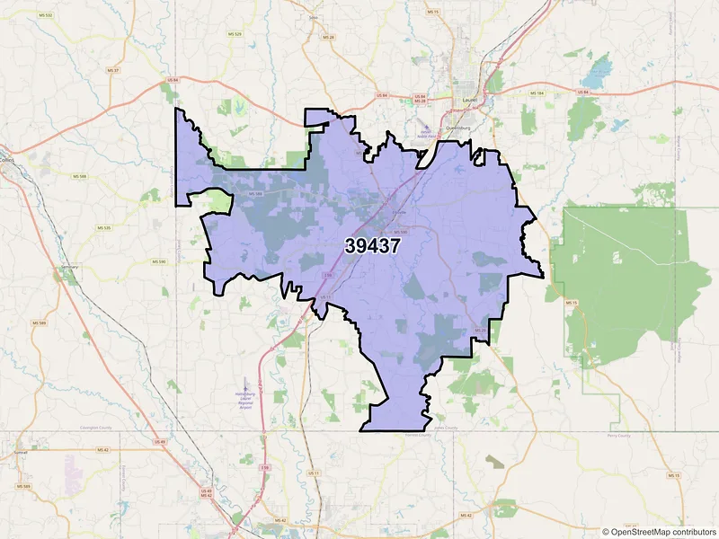 Map of ZIP Code 39437 — Ellisville, MS