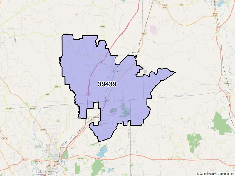Map of ZIP Code 39439 — Heidelberg, MS