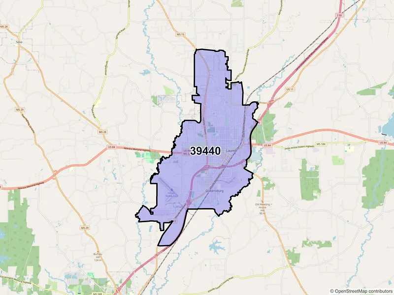 Map of ZIP Code 39440 — Laurel, MS