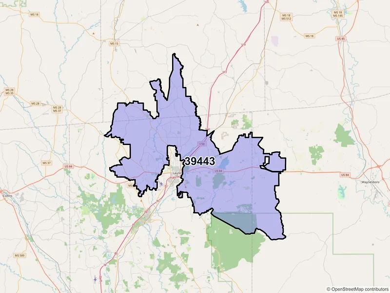 Map of ZIP Code 39443 — Laurel, MS