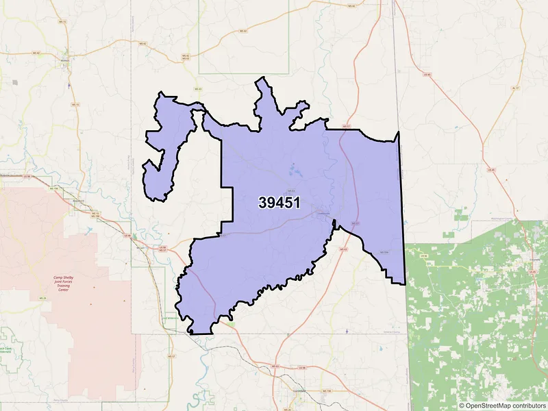 Map of ZIP Code 39451 — Leakesville, MS