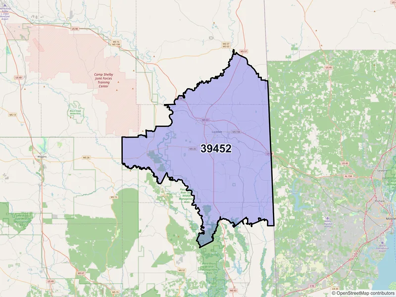 Map of ZIP Code 39452 — Lucedale, MS