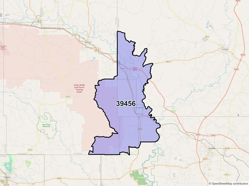 Map of ZIP Code 39456 — Mc Lain, MS