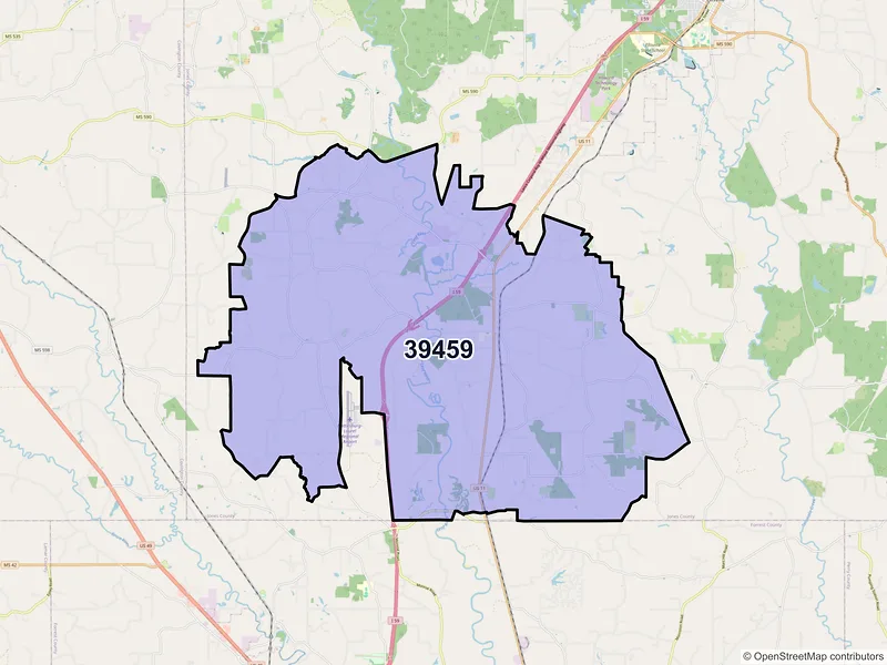 Map of ZIP Code 39459 — Moselle, MS