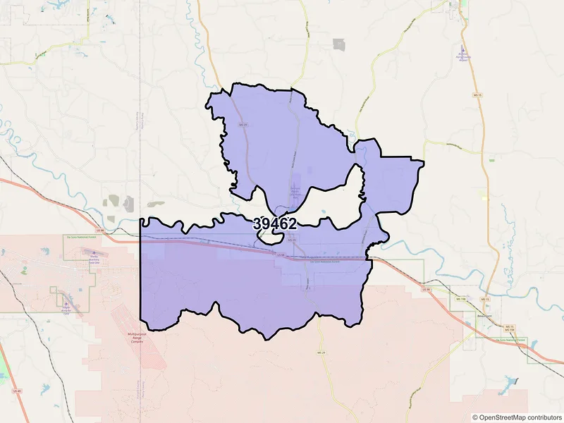 Map of New Augusta, Mississippi and ZIP codes