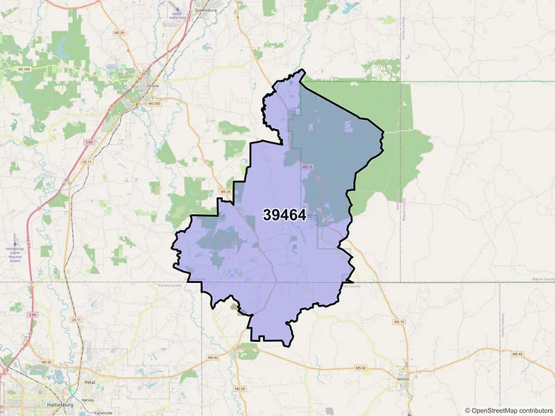 Map of ZIP Code 39464 — Ovett, MS