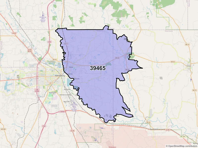 Map of ZIP Code 39465 — Petal, MS