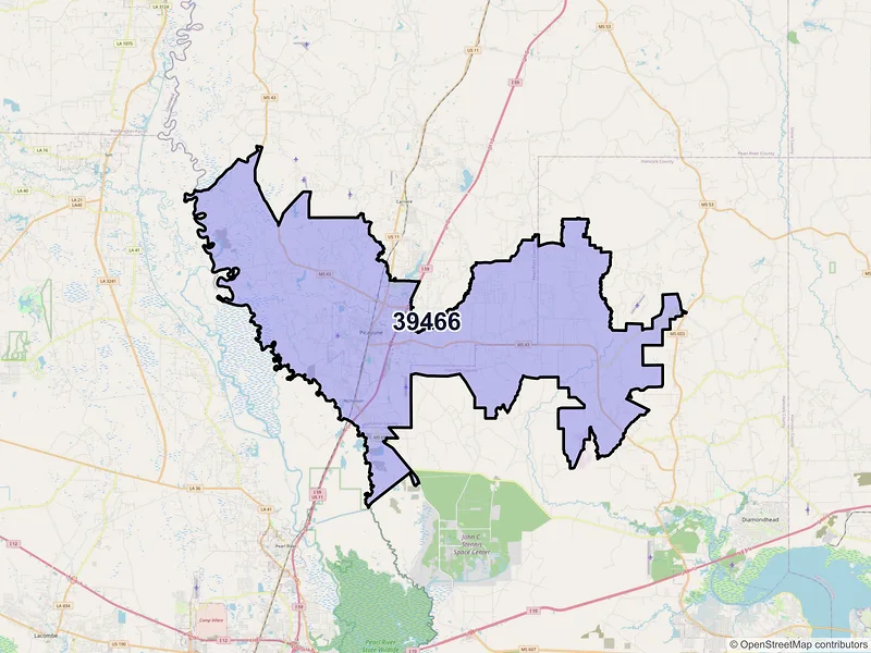 Map of Picayune, Mississippi and ZIP codes