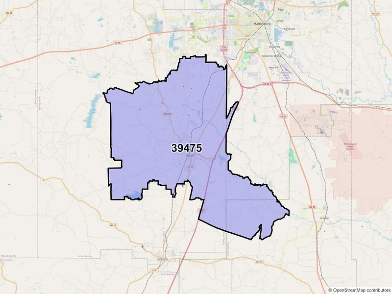 Map of ZIP Code 39475 — Purvis, MS