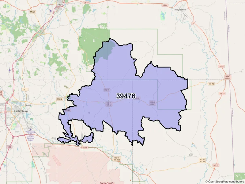 Map of ZIP Code 39476 — Richton, MS