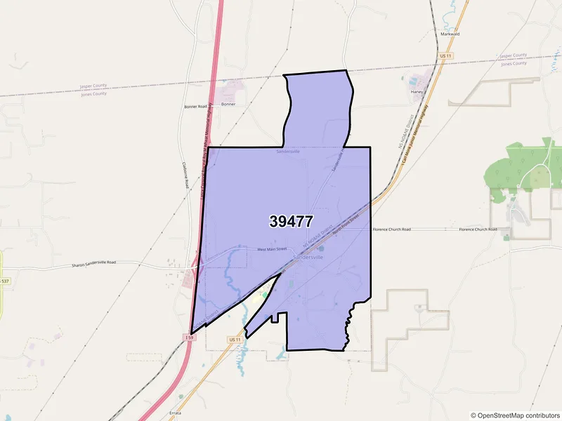 Map of Sandersville, Mississippi and ZIP codes
