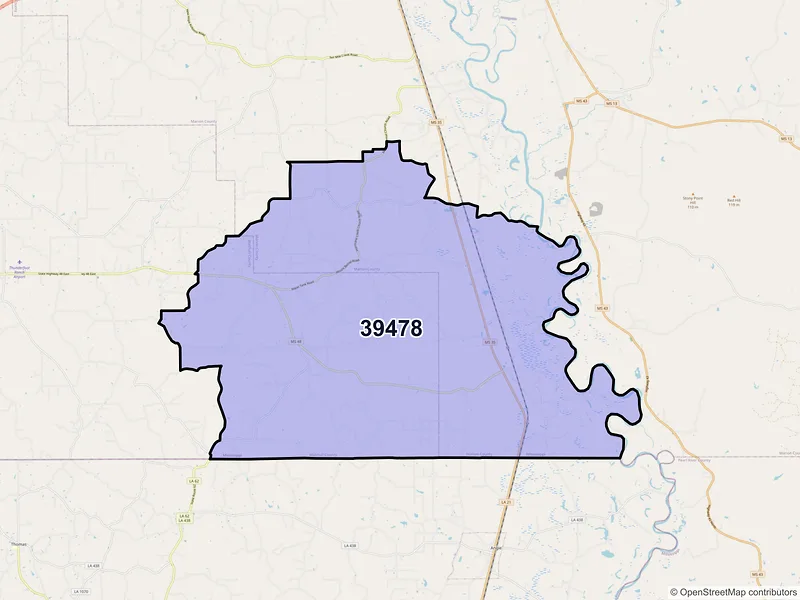 Map of ZIP Code 39478 — Sandy Hook, MS