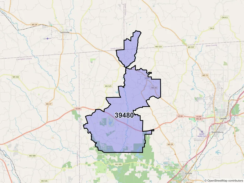 Map of ZIP Code 39480 — Soso, MS