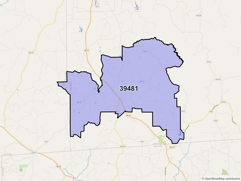 Map of ZIP Code 39481 — Stringer, MS