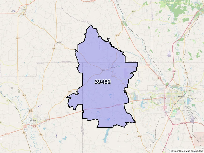 Map of ZIP Code 39482 — Sumrall, MS