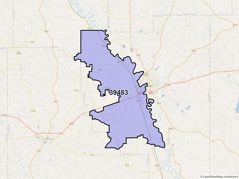 Map of ZIP Code 39483 — Foxworth, MS