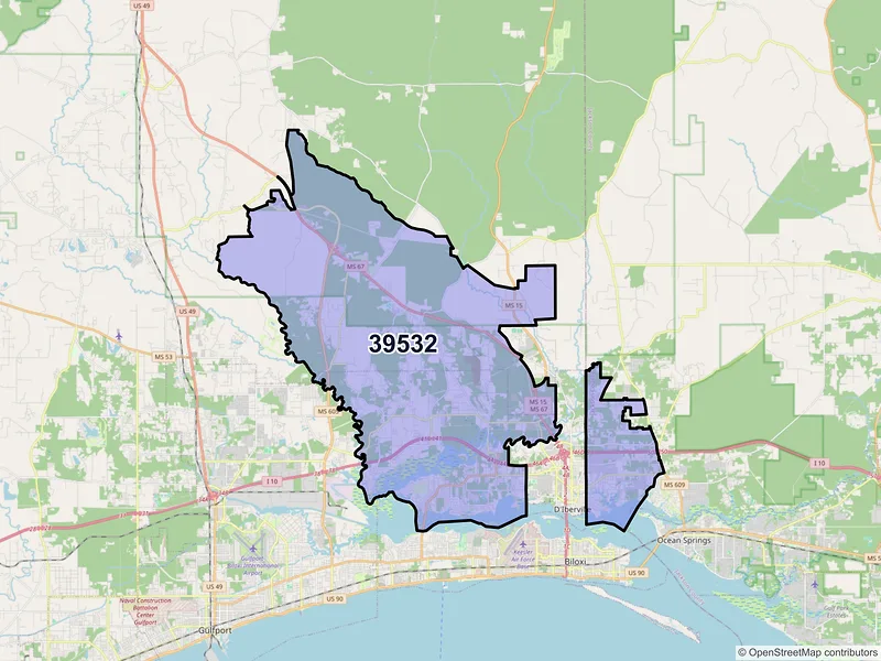 Map of ZIP Code 39532 — Biloxi, MS
