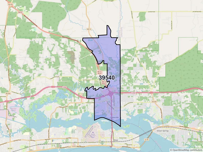 Map of ZIP Code 39540 — Diberville, MS