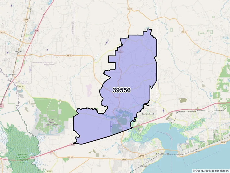 Map of ZIP Code 39556 — Kiln, MS