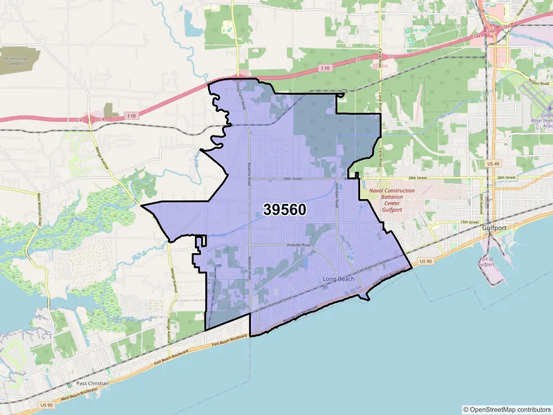Map of ZIP Code 39560 — Long Beach, MS
