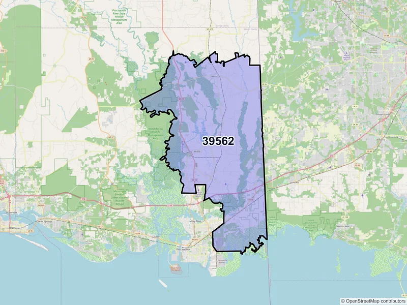 Map of ZIP Code 39562 — Moss Point, MS