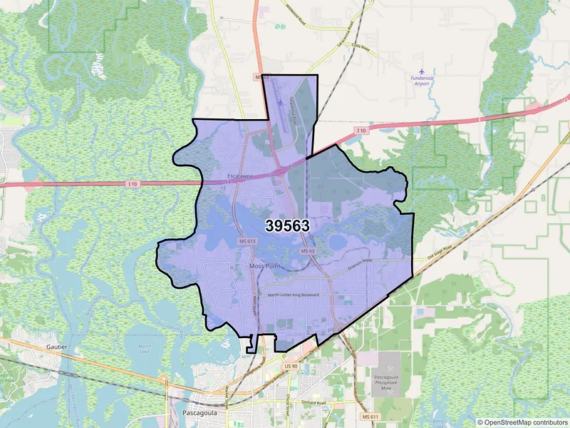 Map of ZIP Code 39563 — Moss Point, MS
