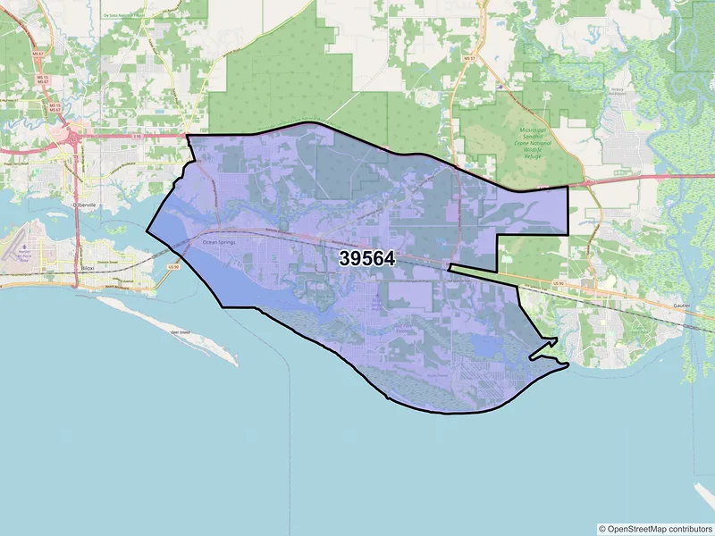 Map of ZIP Code 39564 — Ocean Springs, MS