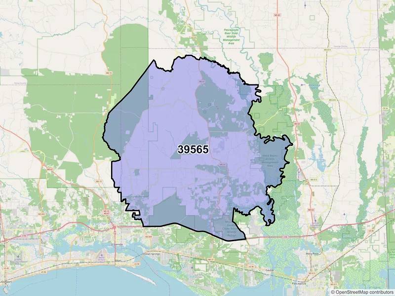 Map of ZIP Code 39565 — Vancleave, MS