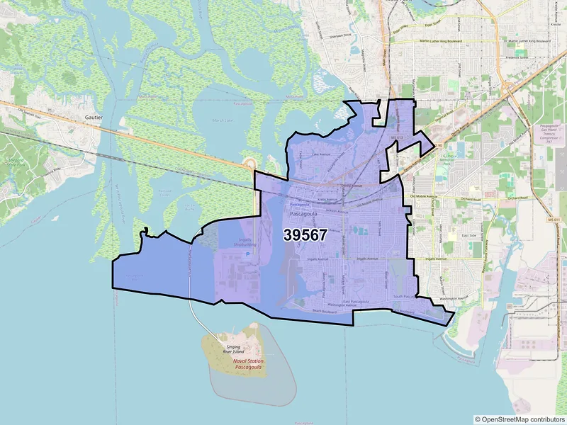 Map of ZIP Code 39567 — Pascagoula, MS