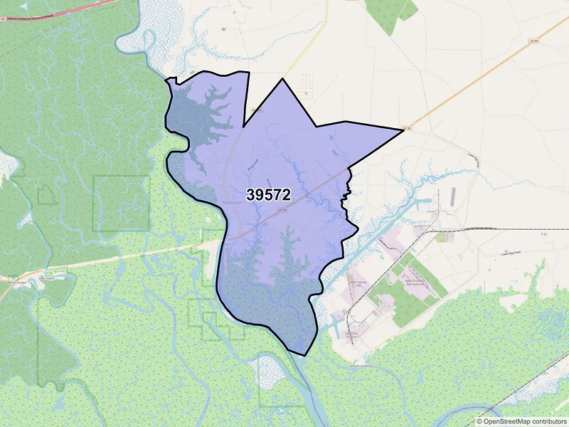 Map of ZIP Code 39572 — Pearlington, MS