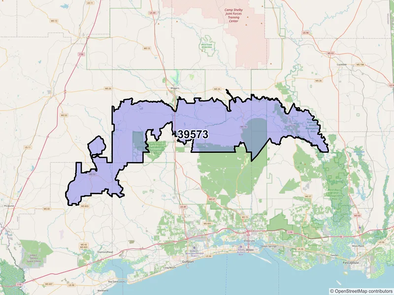 Map of ZIP Code 39573 — Perkinston, MS