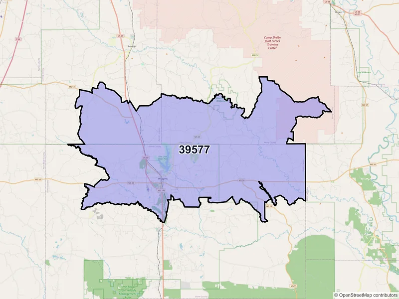 Map of ZIP Code 39577 — Wiggins, MS