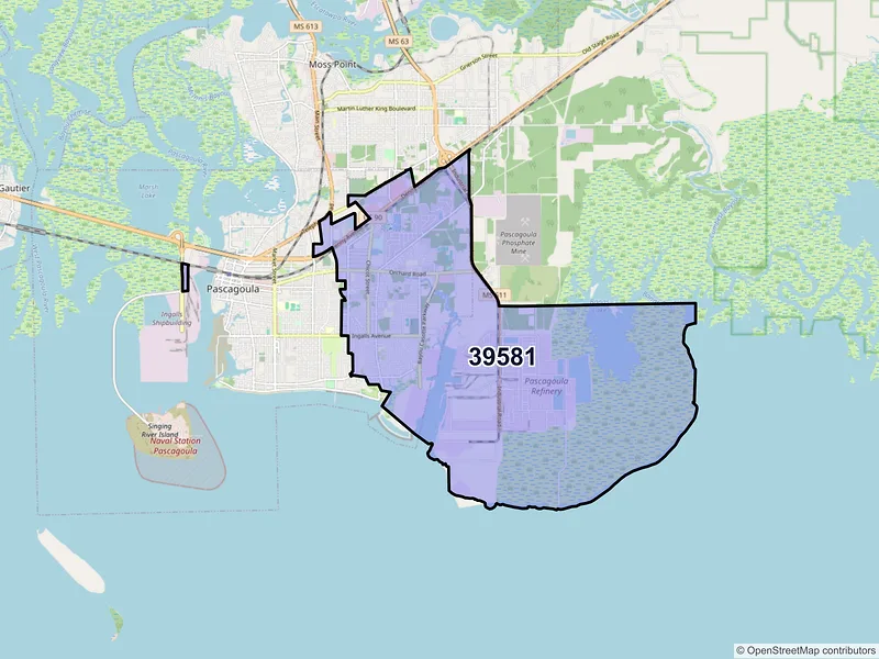 Map of ZIP Code 39581 — Pascagoula, MS