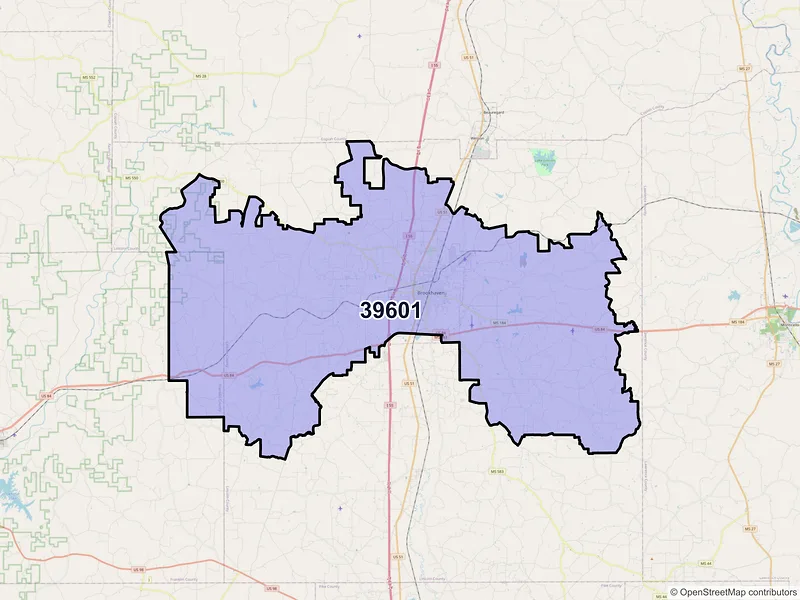 Map of ZIP Code 39601 — Brookhaven, MS