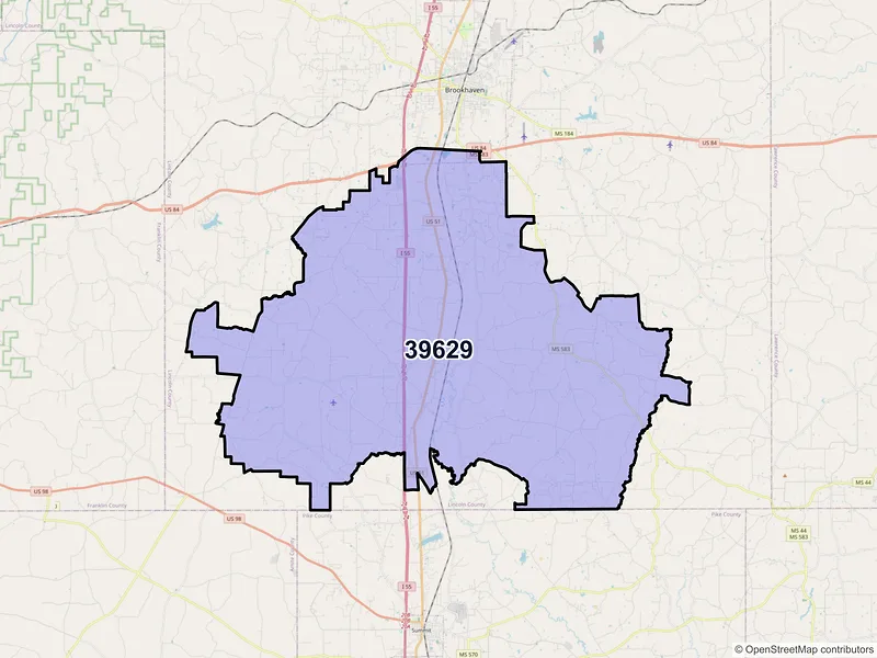 Map of ZIP Code 39629 — Bogue Chitto, MS