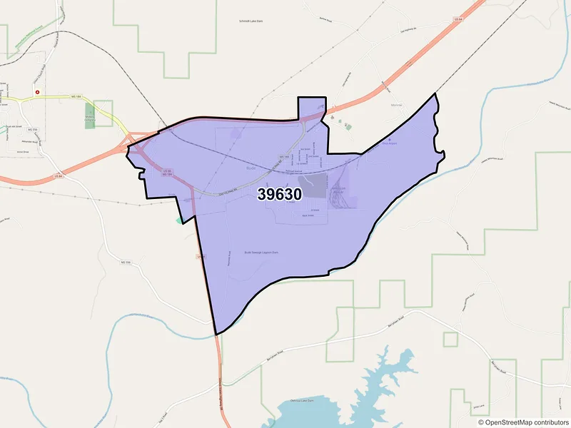 Map of ZIP Code 39630 — Bude, MS