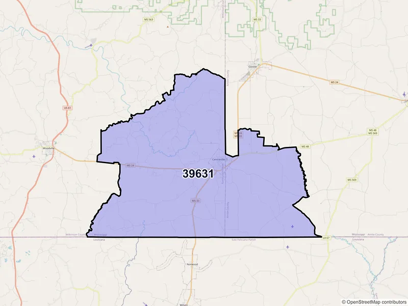 Map of ZIP Code 39631 — Centreville, MS