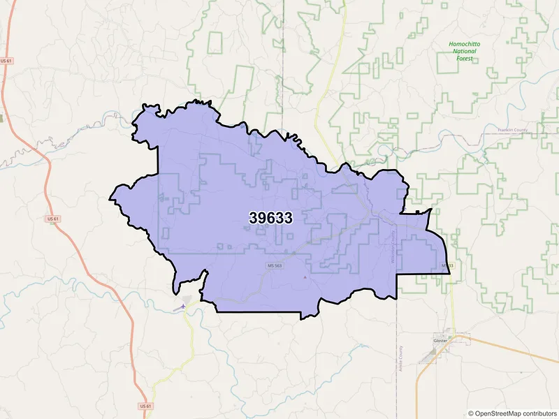 Map of ZIP Code 39633 — Crosby, MS