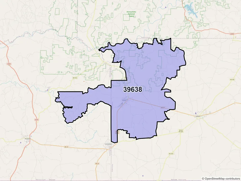 Map of Gloster, Mississippi and ZIP codes