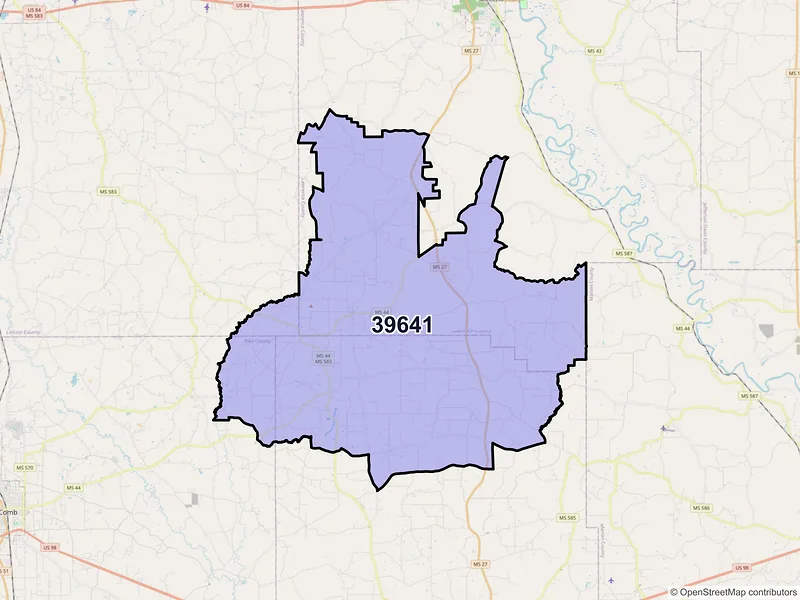 Map of ZIP Code 39641 — Jayess, MS