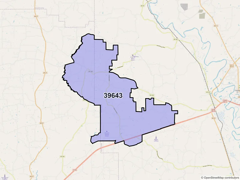 Map of ZIP Code 39643 — Kokomo, MS