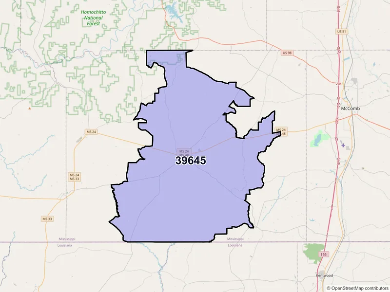 Map of ZIP Code 39645 — Liberty, MS