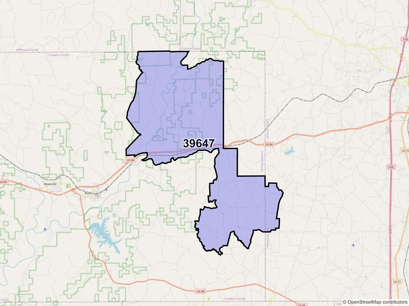 Map of ZIP Code 39647 — Mc Call Creek, MS