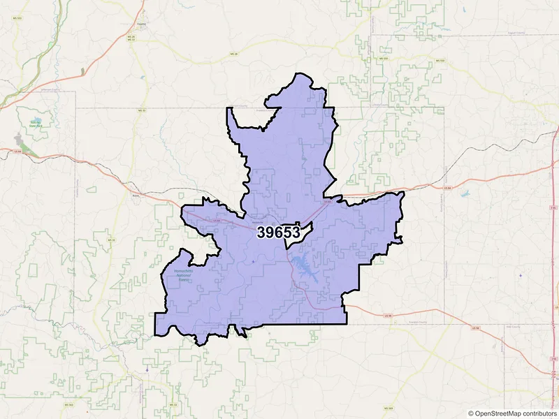 Map of ZIP Code 39653 — Meadville, MS