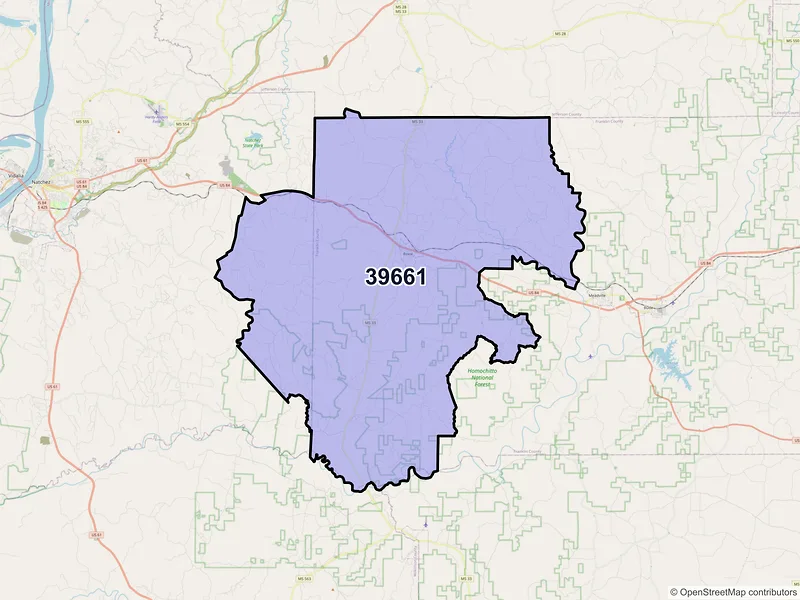 Map of ZIP Code 39661 — Roxie, MS