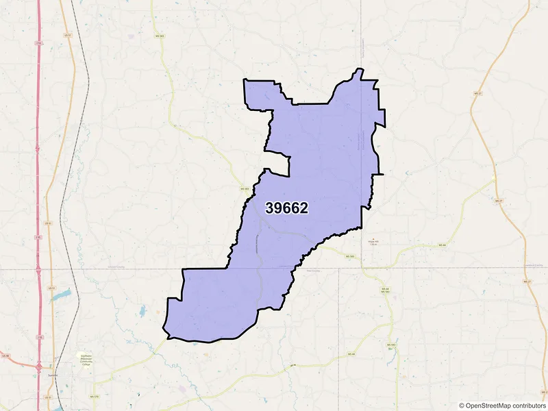 Map of ZIP Code 39662 — Ruth, MS