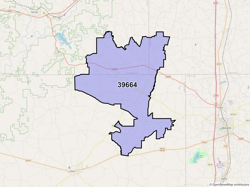 Map of ZIP Code 39664 — Smithdale, MS