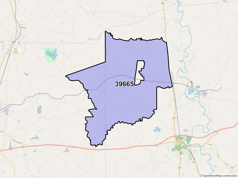 Map of ZIP Code 39665 — Sontag, MS